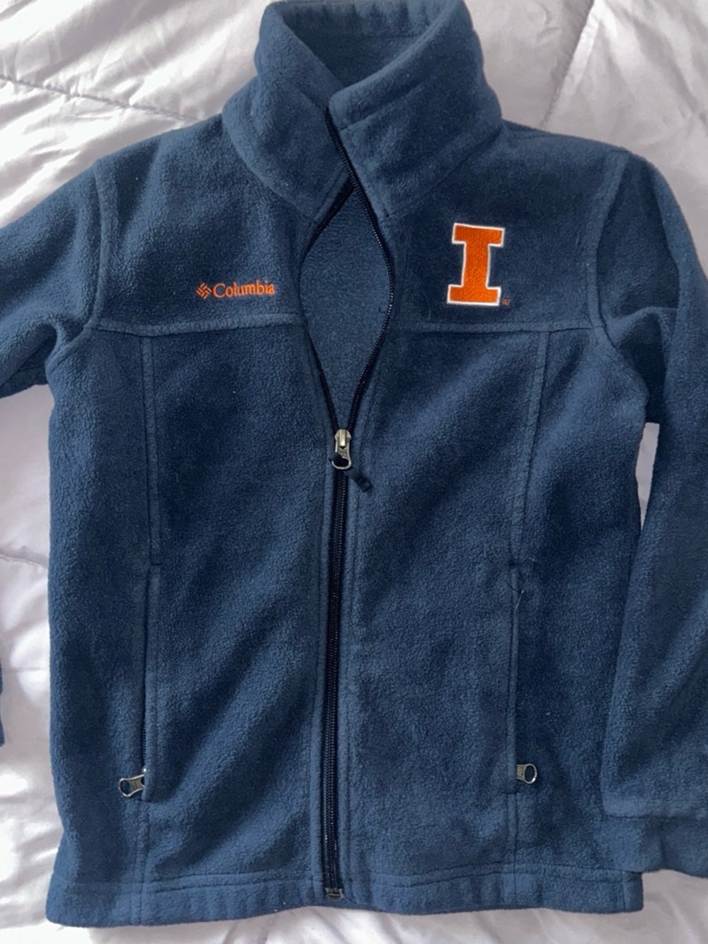 Columbia Kids Navy Fleece Jacket with Orange 'I' Patch